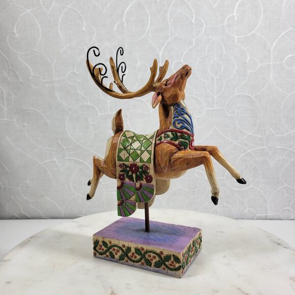 Jim Shore Heartwood Creek Reindeer Dash Away Figurine 10" Green Blanket w/ Box - Picture 4 of 15